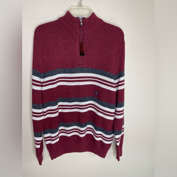 NWT Chaps Burgundy Striped Sweater 1/4 Zip Collar Size Medium - Picture 2 of 8